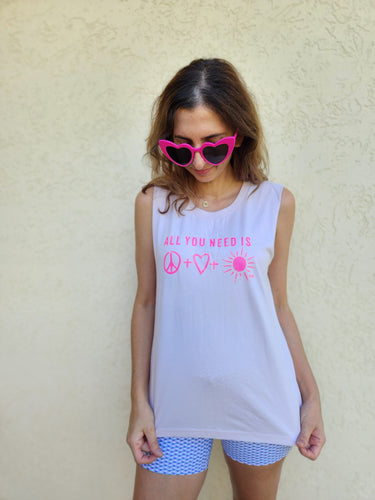 TLB all you need Is peace love & sunshine tank Orchid