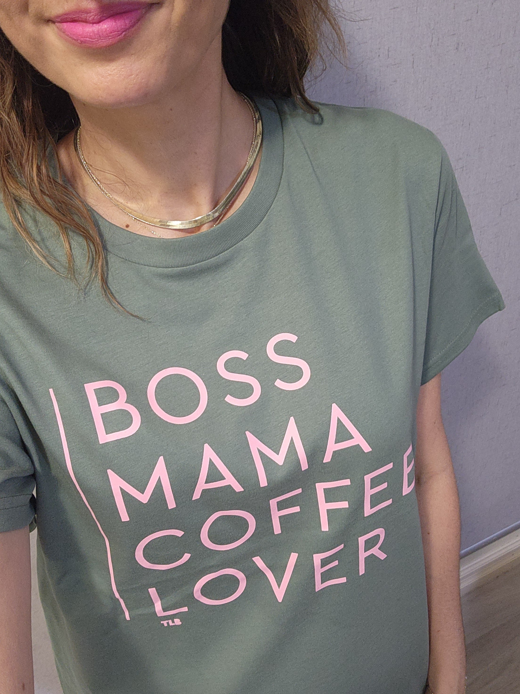 TLB Boss Mama Coffee Lover Sage Tee Three Little Boys