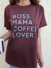 Load image into Gallery viewer, Boss Mama Coffee Lover Tee (Brown/Blue)