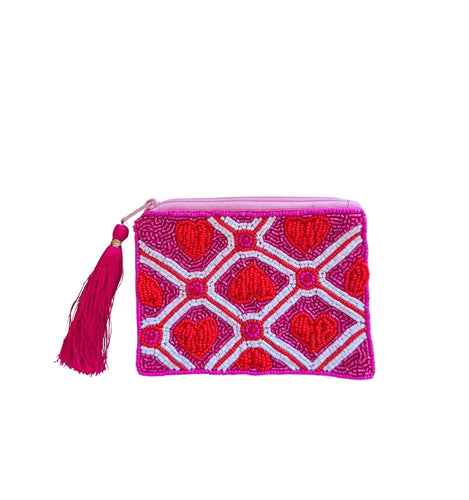 Hearts Beaded Pouch