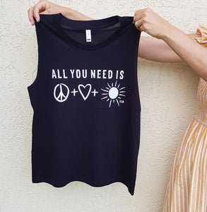 TLB all you need is peace love sunshine Adult Women's Black tank